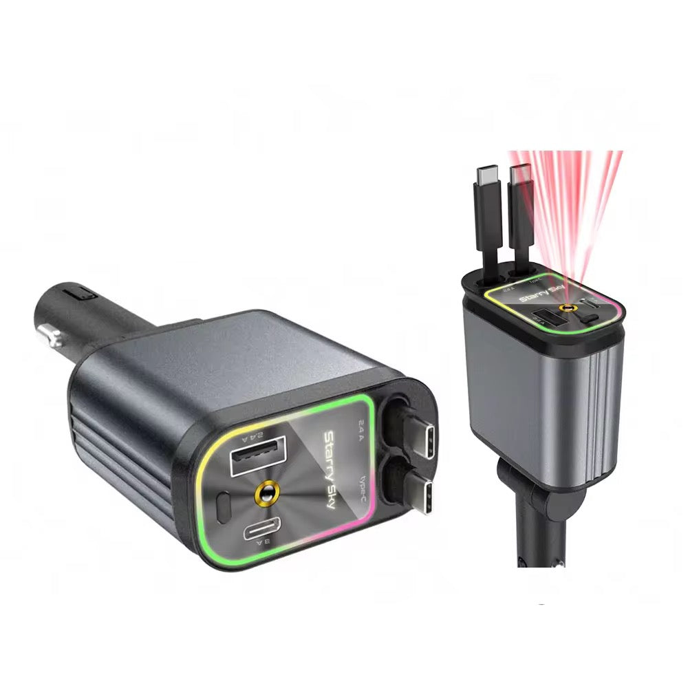 Chargeur de voiture 4 en 1 rétractable – charge 4 appareils et lumière ciel étoilé
