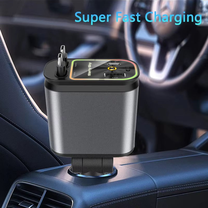 Chargeur de voiture 4 en 1 rétractable – charge 4 appareils et lumière ciel étoilé