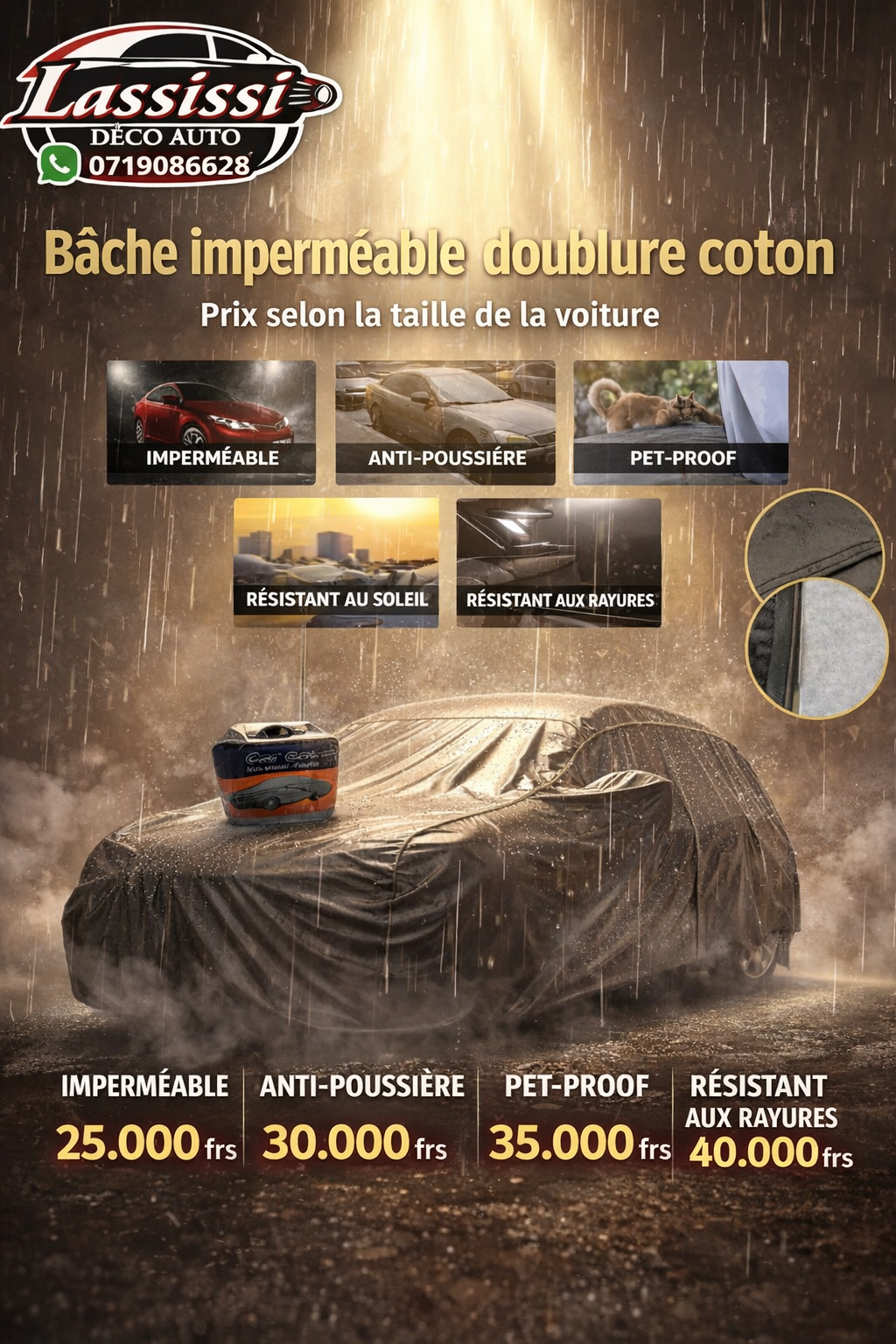 Bâche de Voiture Imperméable – Doublure Coton