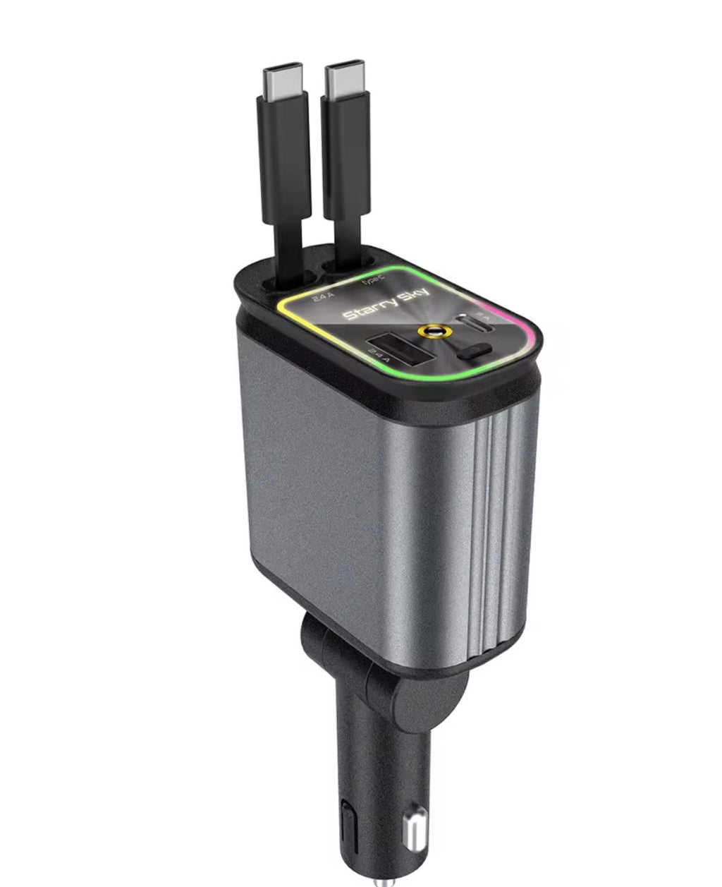 Chargeur de voiture 4 en 1 rétractable – charge 4 appareils et lumière ciel étoilé