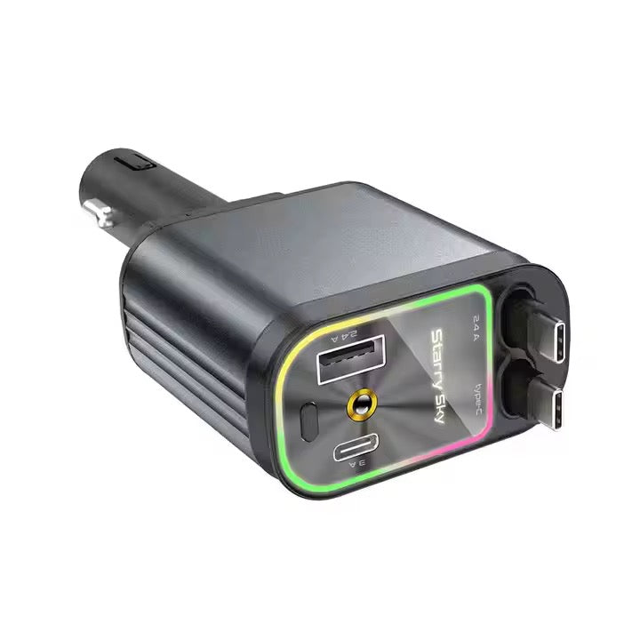 Chargeur de voiture 4 en 1 rétractable – charge 4 appareils et lumière ciel étoilé