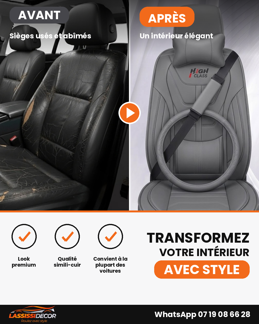 Housses de siège 5 places – Modèle Classique, simili-cuir