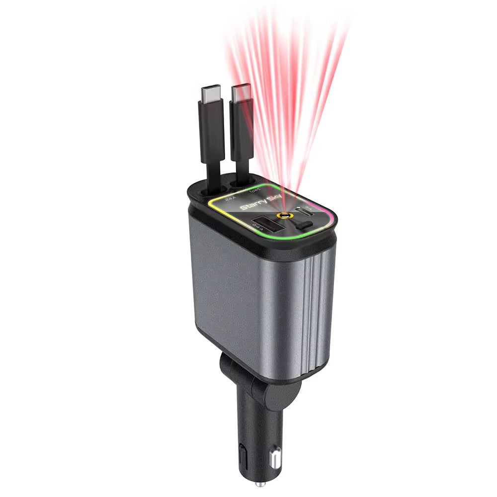 Chargeur de voiture 4 en 1 rétractable – charge 4 appareils et lumière ciel étoilé