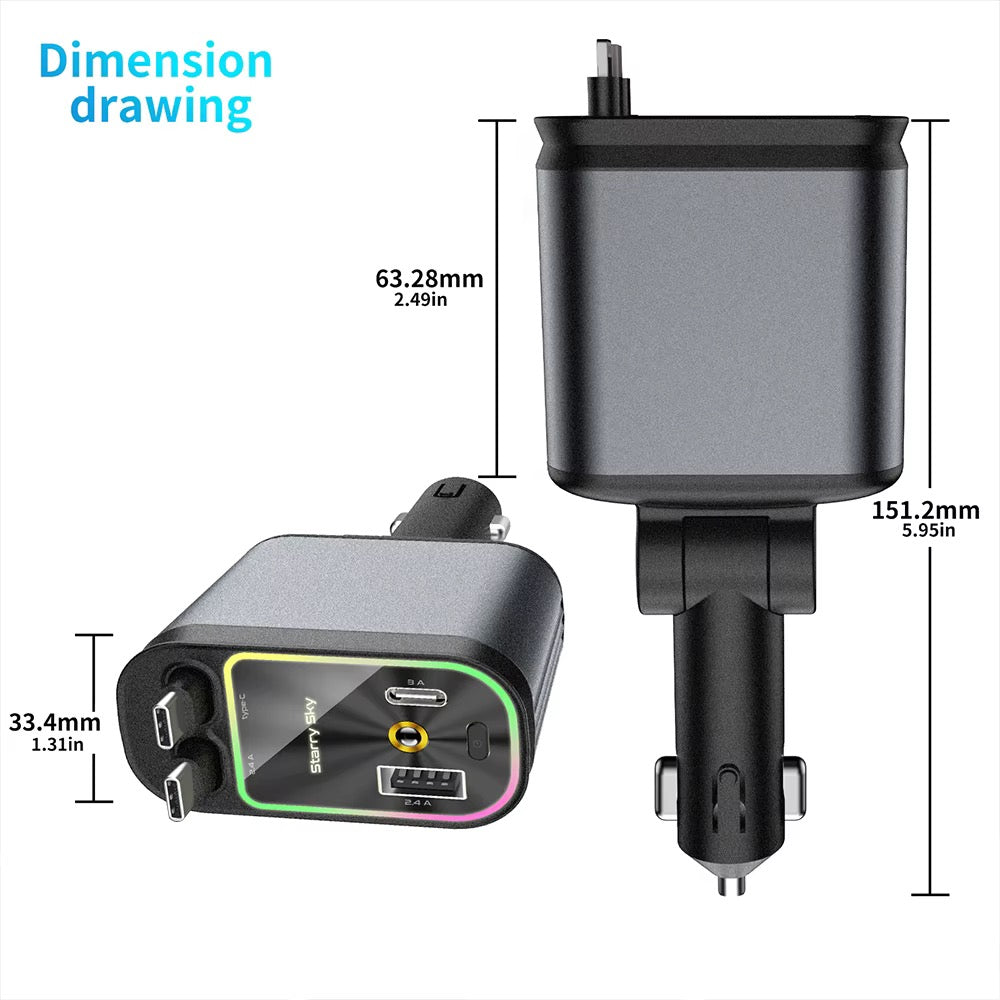 Chargeur de voiture 4 en 1 rétractable – charge 4 appareils et lumière ciel étoilé