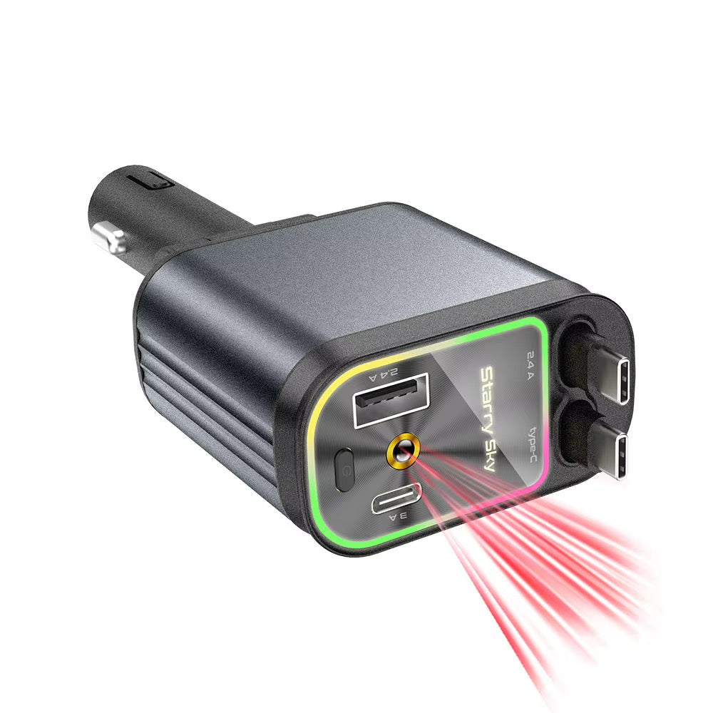 Chargeur de voiture 4 en 1 rétractable – charge 4 appareils et lumière ciel étoilé