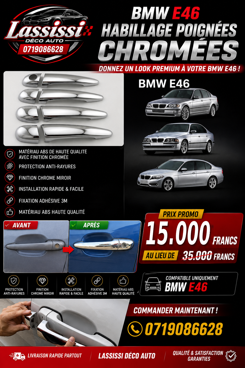 Habillage de poignées de porte chromées BMW E46