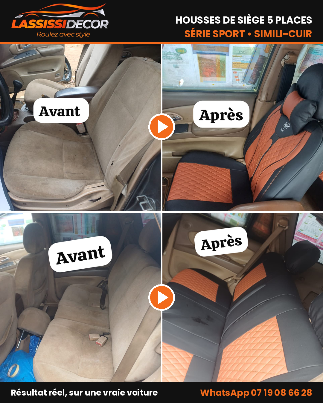 Housses de siège 5 places – Modèle Sport, simili-cuir
