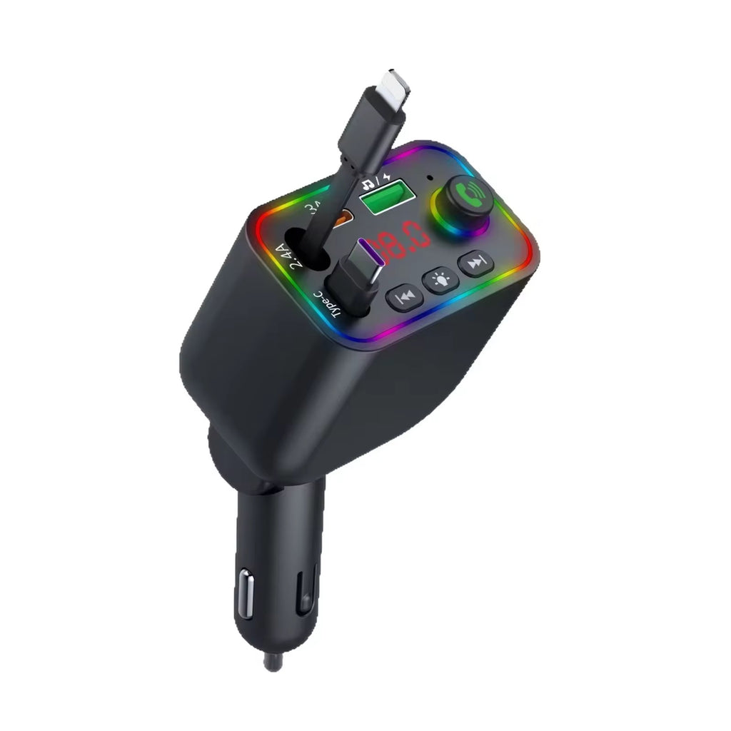 Chargeur de voiture rétractable 2 câbles – transmetteur FM Bluetooth MP3
