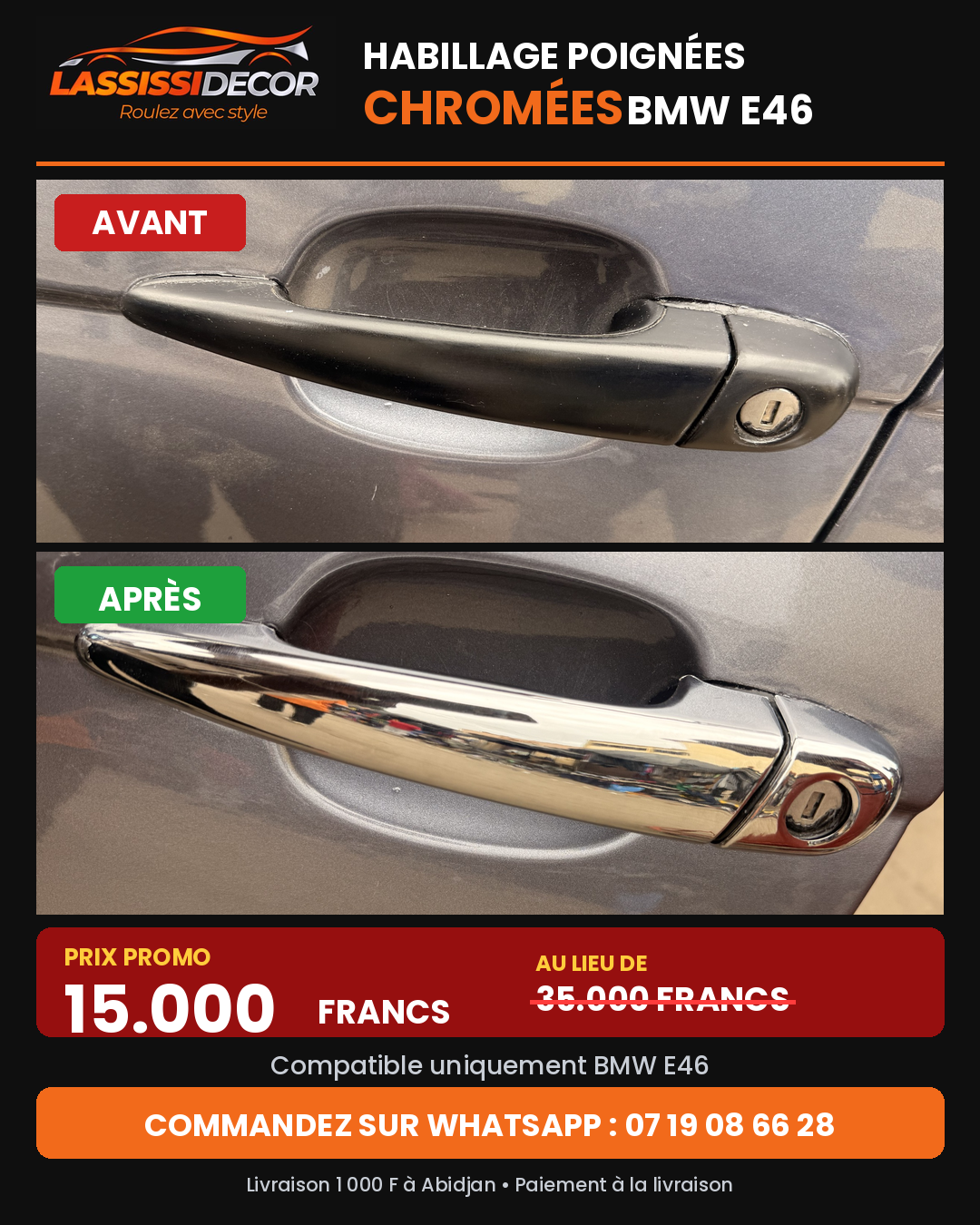 Habillage de poignées de porte chromées BMW E46